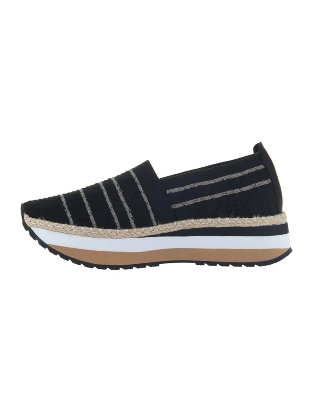 OTBT Islander Espadrille Slip On Sneakers Black Leather Trim 7.5M